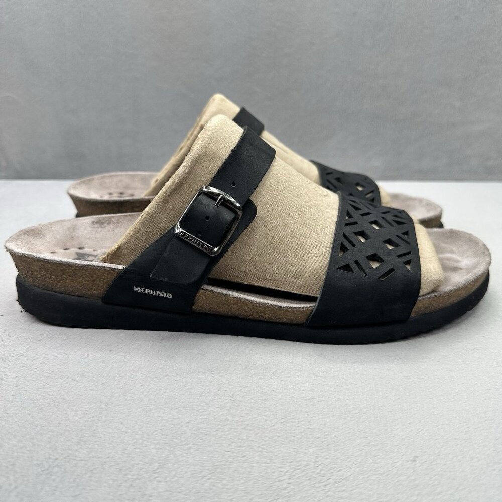 Mephisto Hirena Womens Size 11 (41) Slide Sandals Black‎ Perforated Leather